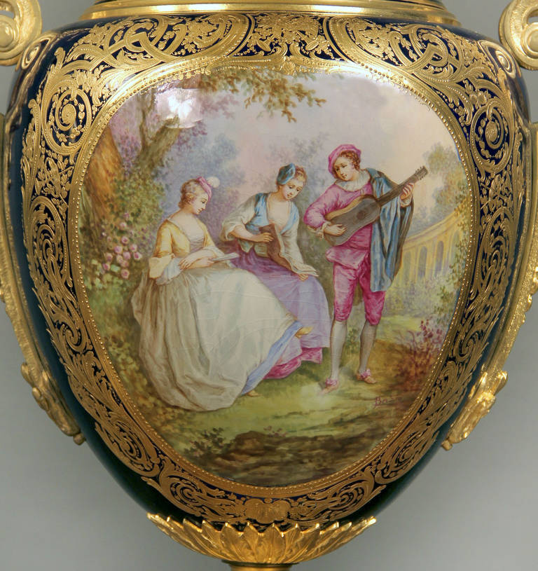 Belle Époque Wonderful Pair of Late 19th Century Bronze Mounted Sèvres Vases