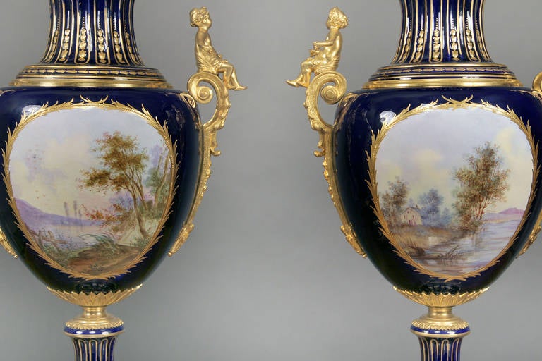 Wonderful Pair of Late 19th Century Bronze Mounted Sèvres Vases In Excellent Condition In New York, NY