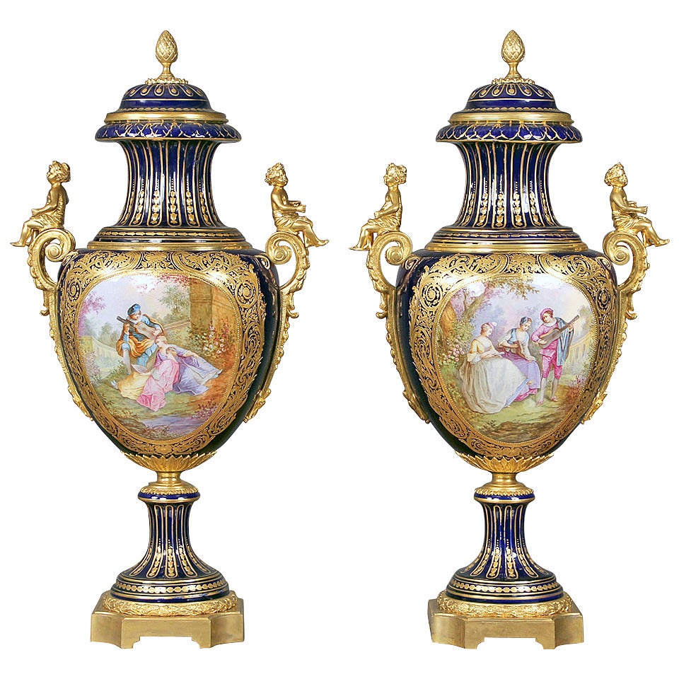 Wonderful Pair of Late 19th Century Bronze Mounted Sèvres Vases