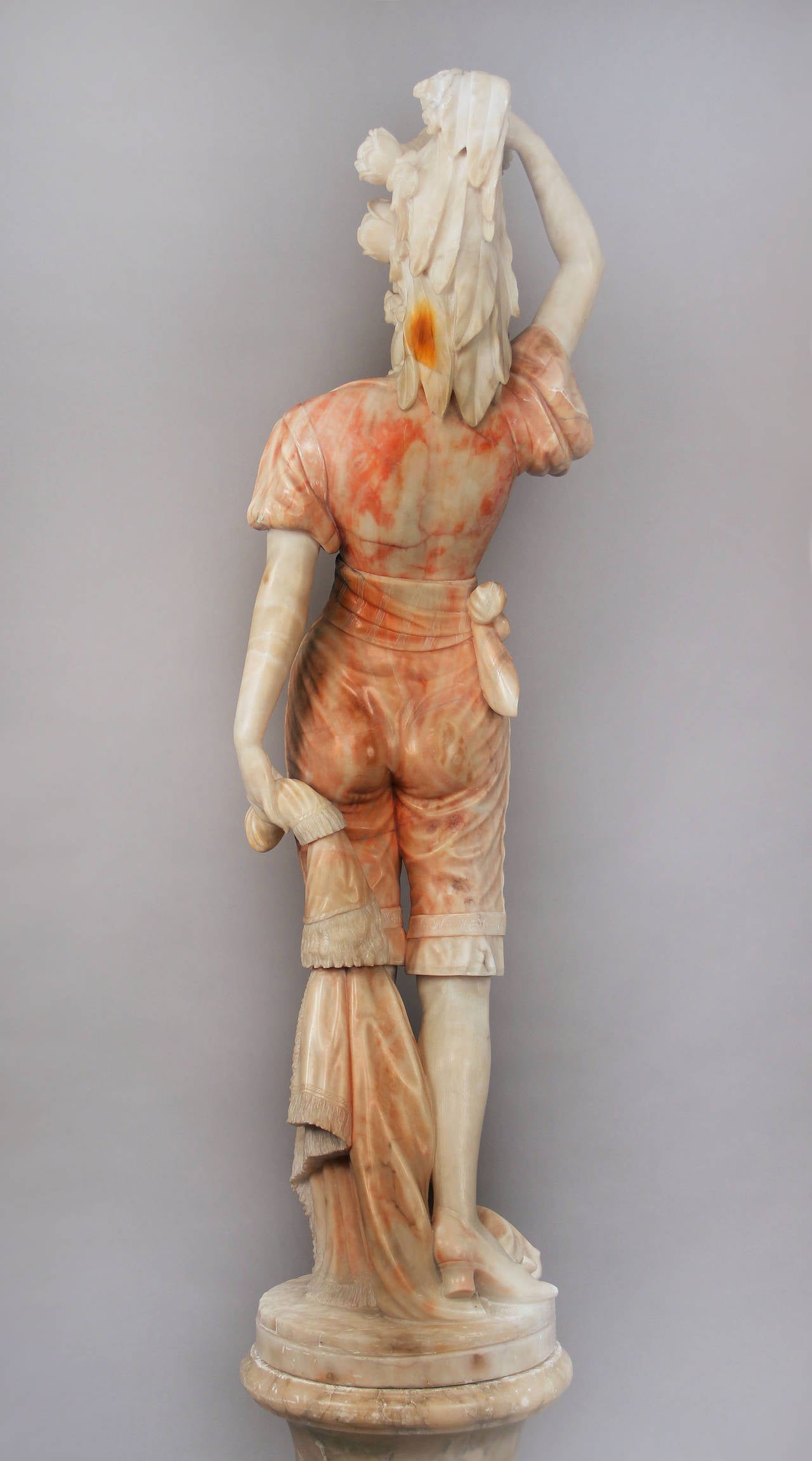 Late 19th to Early 20th Century Carved Italian Alabaster Figure of a Woman For Sale 1