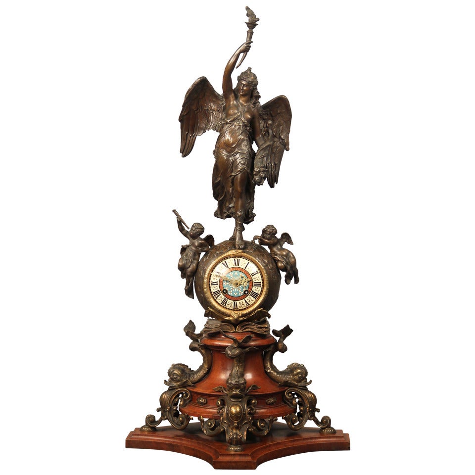 Important Late 19th Century Gilt and Patinated Bronze Mantel Clock