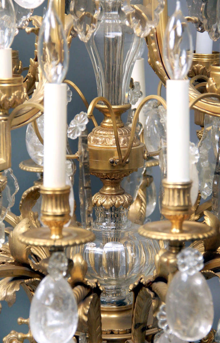 A Stunning 19th Century Gilt Bronze and Rock Crystal Chandelier In Excellent Condition In New York, NY