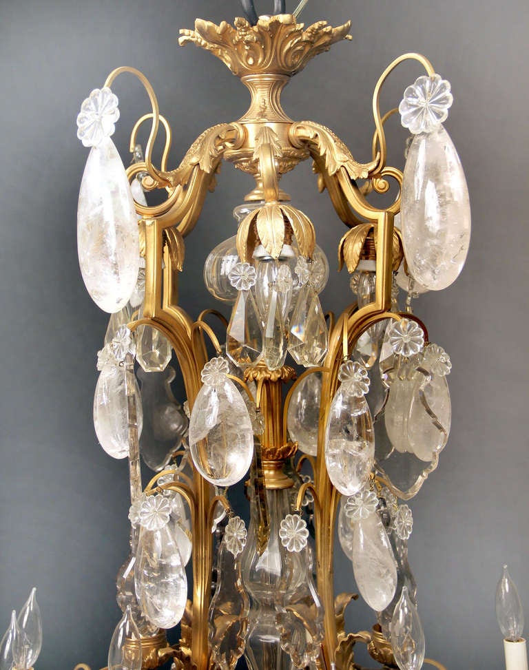 A Stunning 19th Century Gilt Bronze and Rock Crystal Chandelier 1