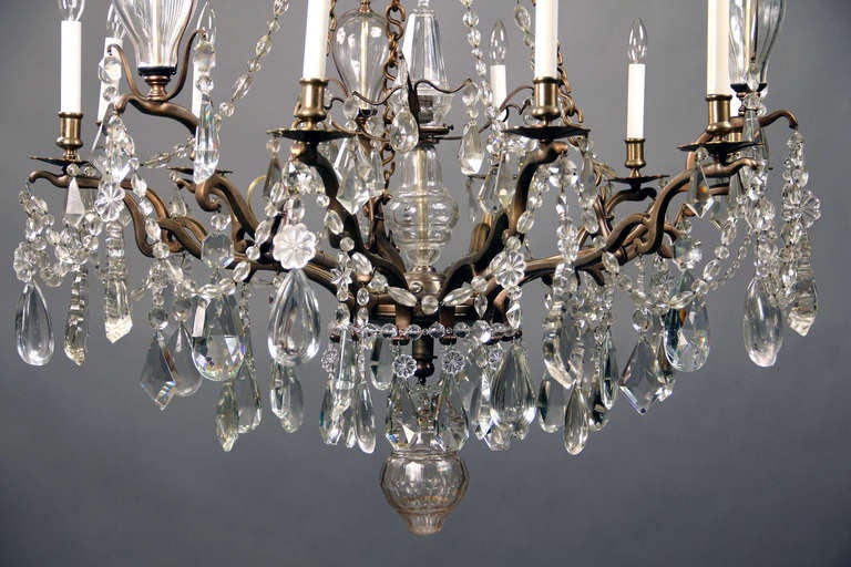French Late 19th Century Bronze and Crystal Ten-Light Chandelier