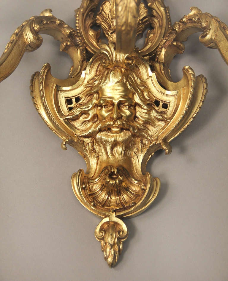 Belle Époque Pair of late 19th century gilt bronze sconces. For Sale