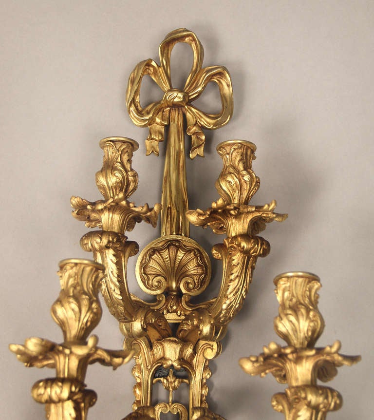 French Pair of late 19th century gilt bronze sconces. For Sale