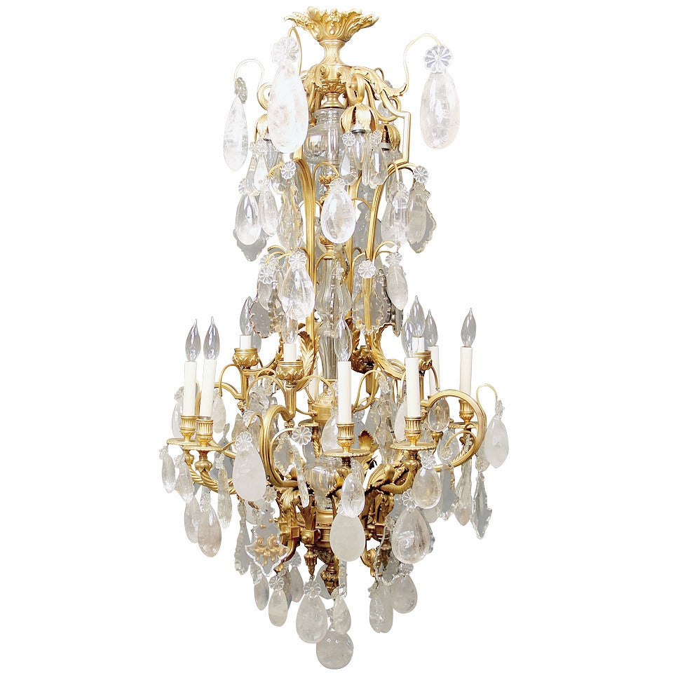 A Stunning 19th Century Gilt Bronze and Rock Crystal Chandelier