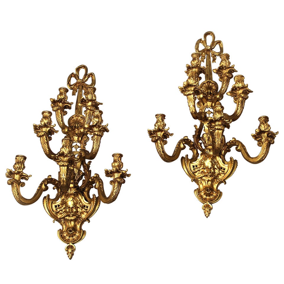 Pair of late 19th century gilt bronze sconces. For Sale