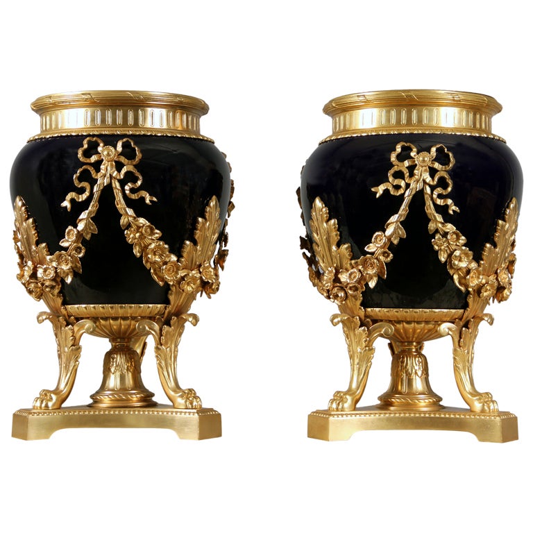 19th Century Gilt Bronze and Sevres Planters
