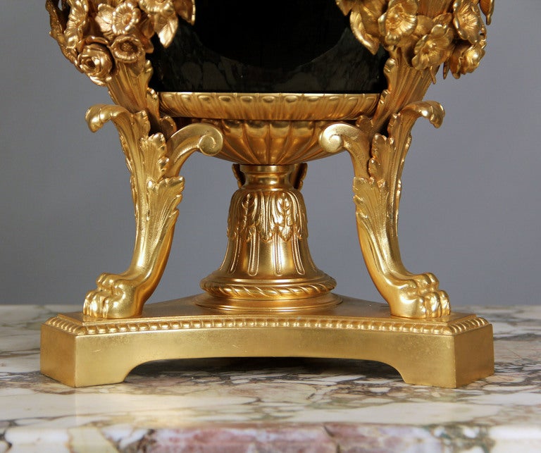 French 19th Century Gilt Bronze and Sevres Planters For Sale