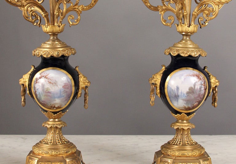Late 19th Century Gilt Bronze Mounted Three Piece Sèvres Style Clock Set For Sale 1