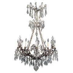 Antique Late 19th Century Bronze and Crystal Ten-Light Chandelier