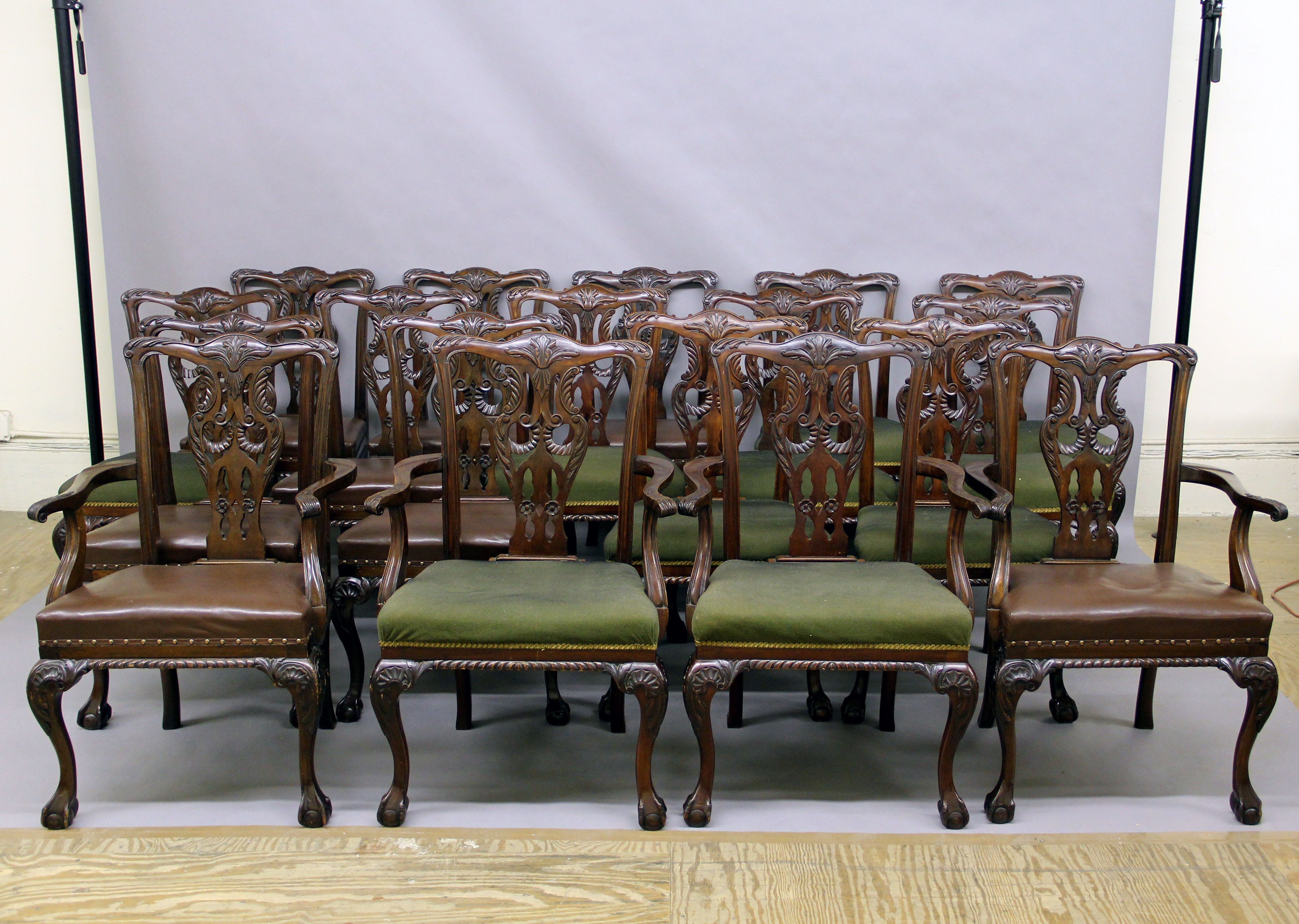 Large and Fantastic Set of 18 Antique Chippendale Dining Room Chairs