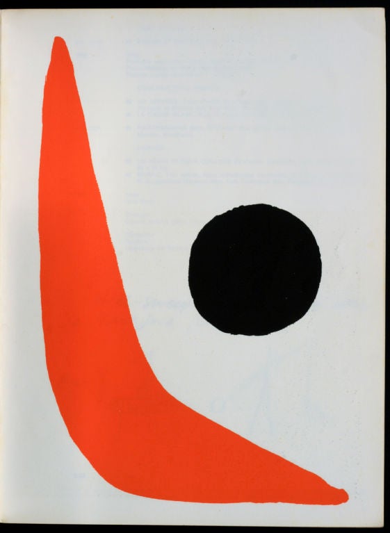 Color exhibition book for the 1965 Calder show held at Paris's Musee National d'Art Moderne and New York's Guggenheim Museum, artistically SIGNED AND INSCRIBED BY CALDER (imitating the swirl on the cover) on the front endpaper: 