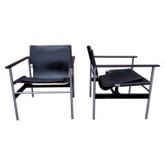 Pair of Charles Pollock Leather Sling Arm Chairs. Knoll c. 1965.
