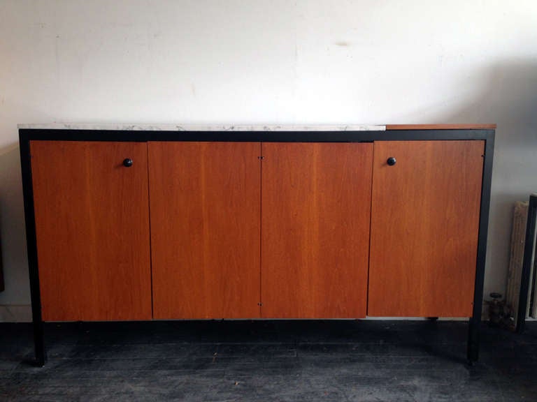 Mid-Century Modern Marble Top Black Frame Group Double Buffet designed by George Nelson. Herman Miller, 1959.