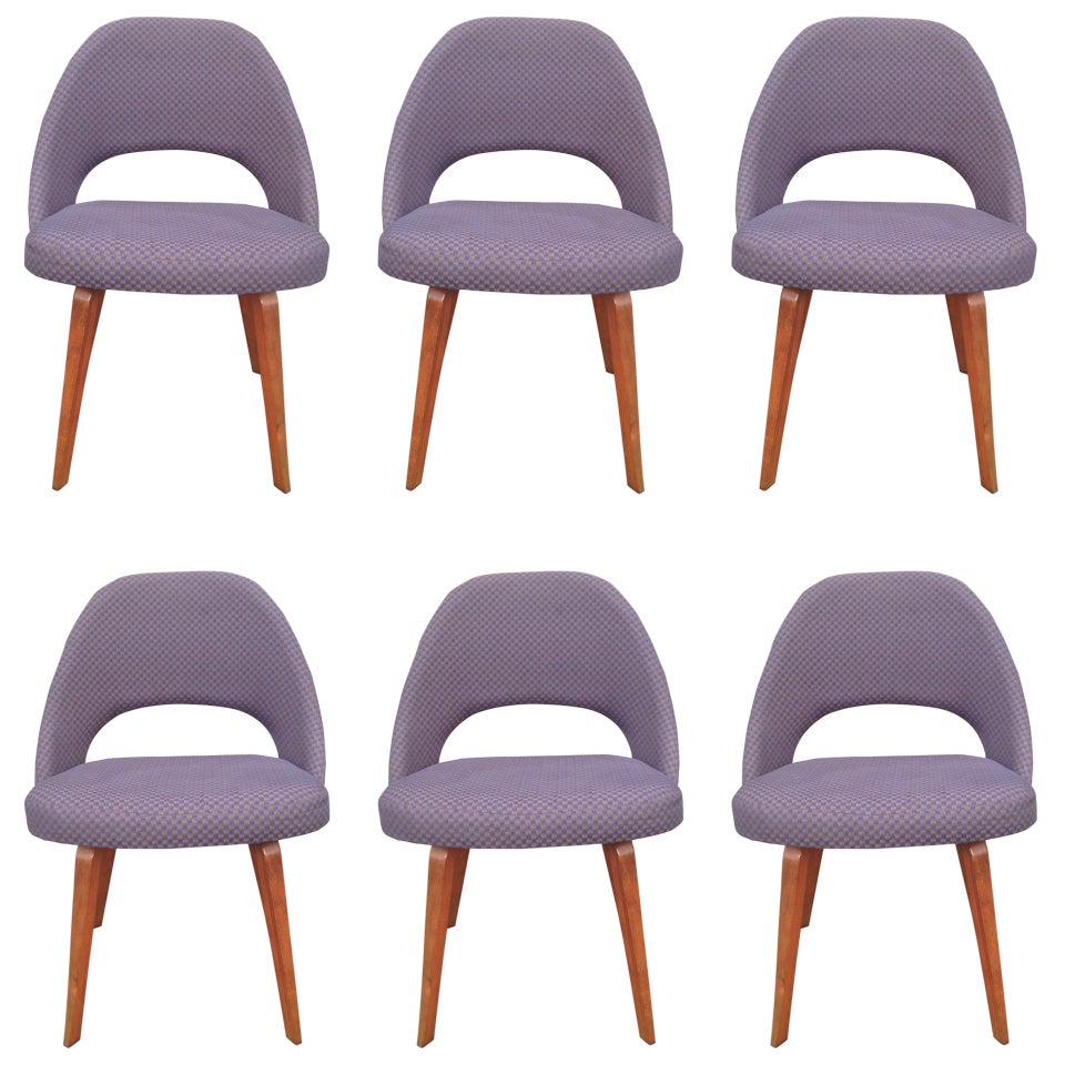 Eero Saarinen Executive Side Chairs with Teak Legs, Set of 6, Knoll at