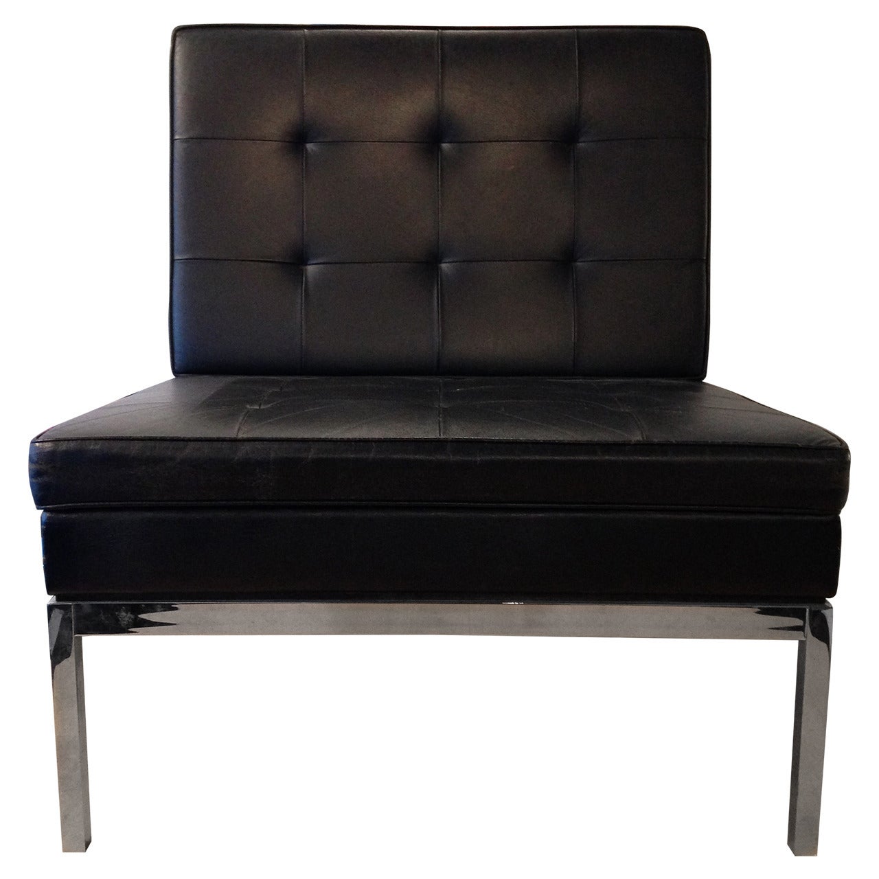 Florence Knoll Black Leather Lounge Chair for Knoll