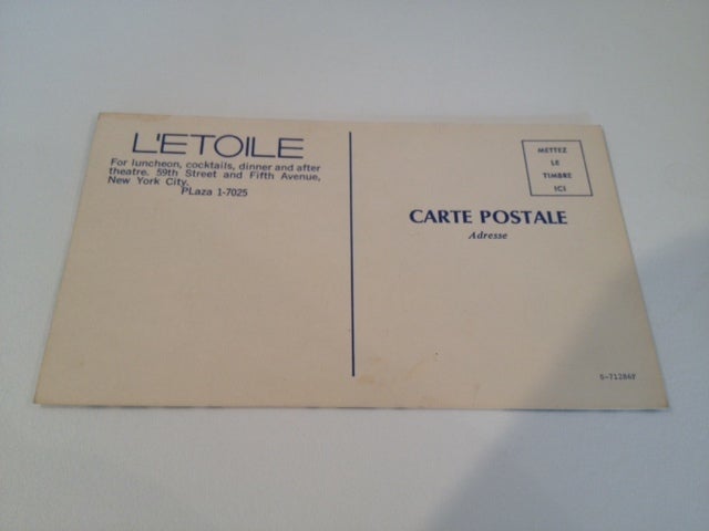Postcard designed for the L'Etoile restaurant