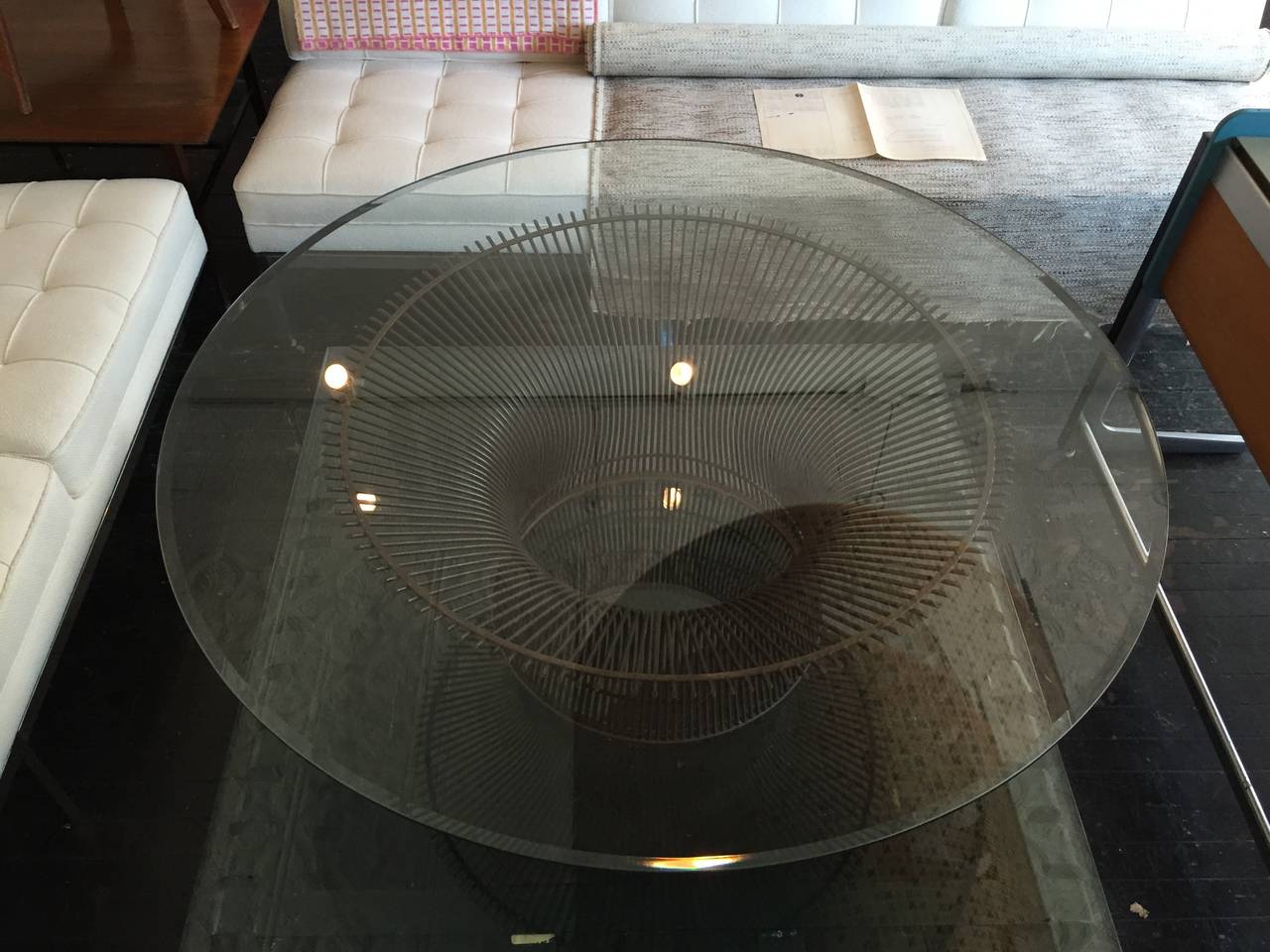 A 42 in. diameter bronze coffee table designed by Warren Platner for Knoll in 1966.