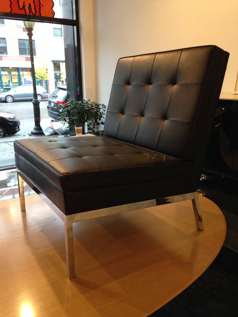 Black Leather Lounge chair designed by Florence Knoll for Knoll Associates.