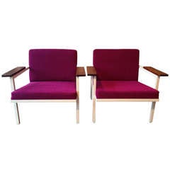 Pair of George Nelson Steel Frame Lounge Chairs, Herman Miller 1950s