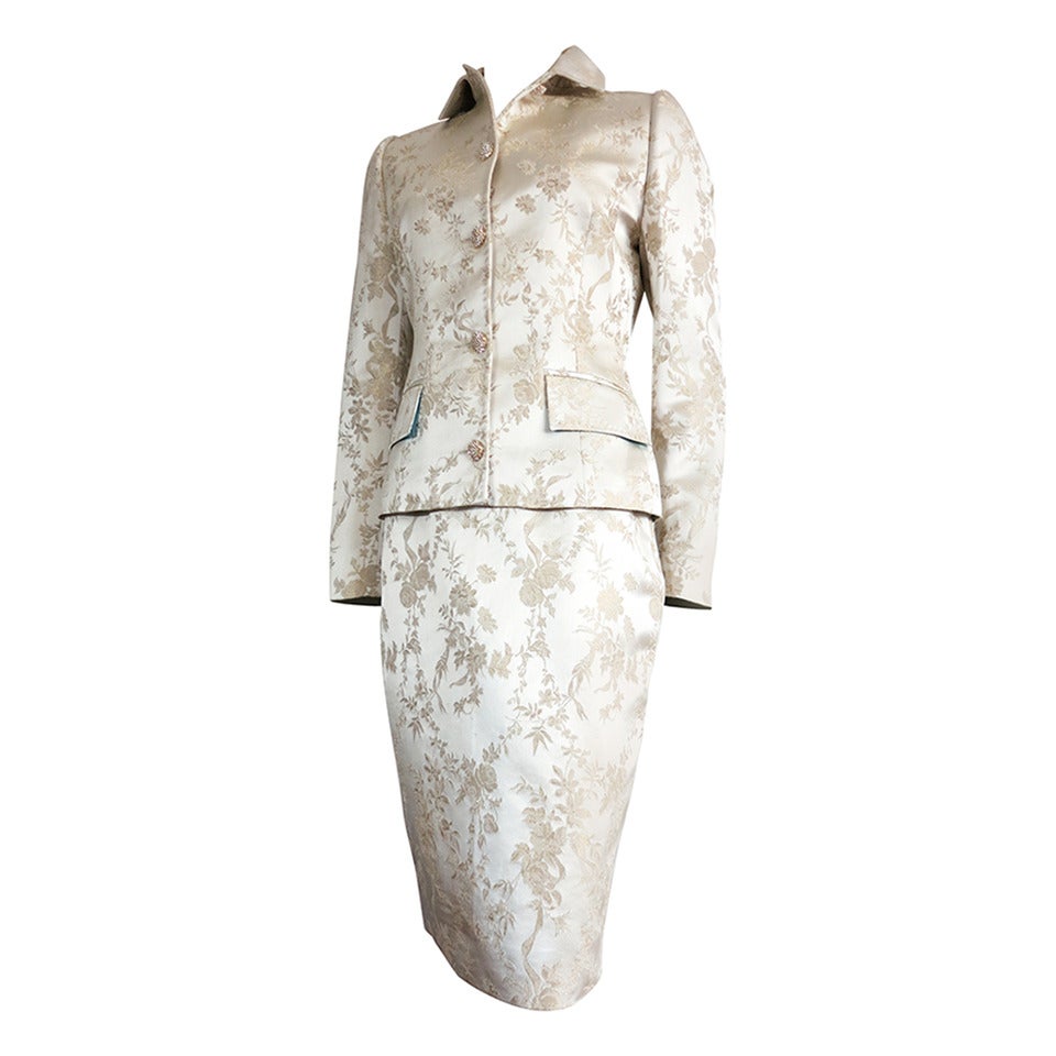 DOLCE & GABBANA Satin floral brocade evening skirt suit For Sale