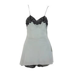 Vintage 1930s Handmade Blue Silk crepe & black lace teddy & tap panties