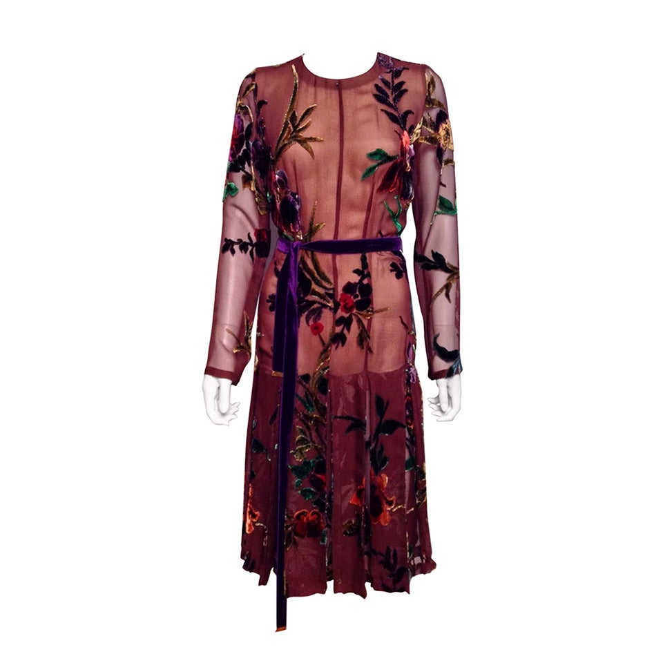 Tom Ford Silk and Velvet Floral Dress AW11 New with Tags Size 4 For Sale