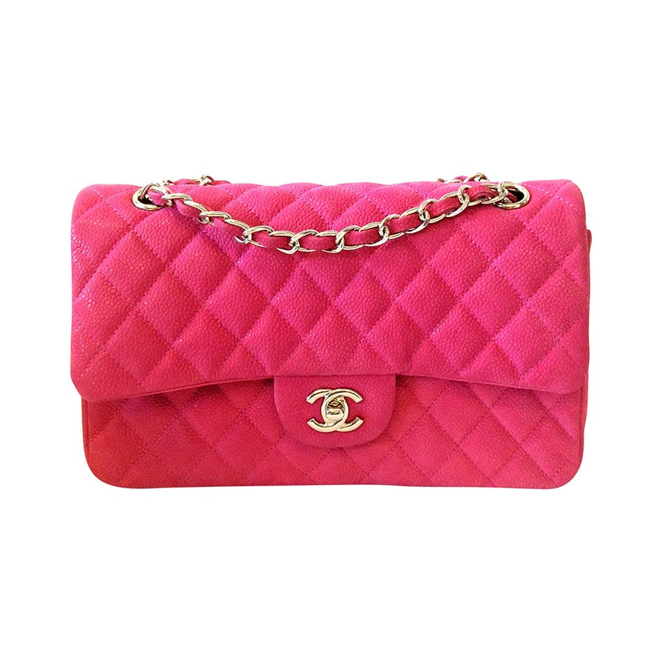 2013 CHANEL Iridescent Caviar 2.55 Double Flap bag Hot Pink For Sale