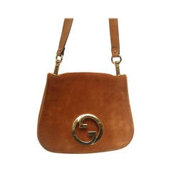 Gucci Luxurious Russet Brown Suede Shoulder Bag c 1970