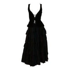 Vintage 1970s Yves St Laurent 1970s peasant collection black bustier & tiered skirt set