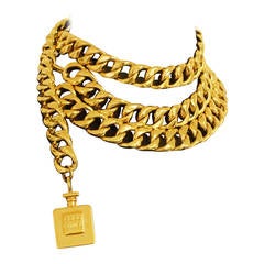 Vintage 1994 CHANEL Perfume bottle Necklace/Belt Gold Tone