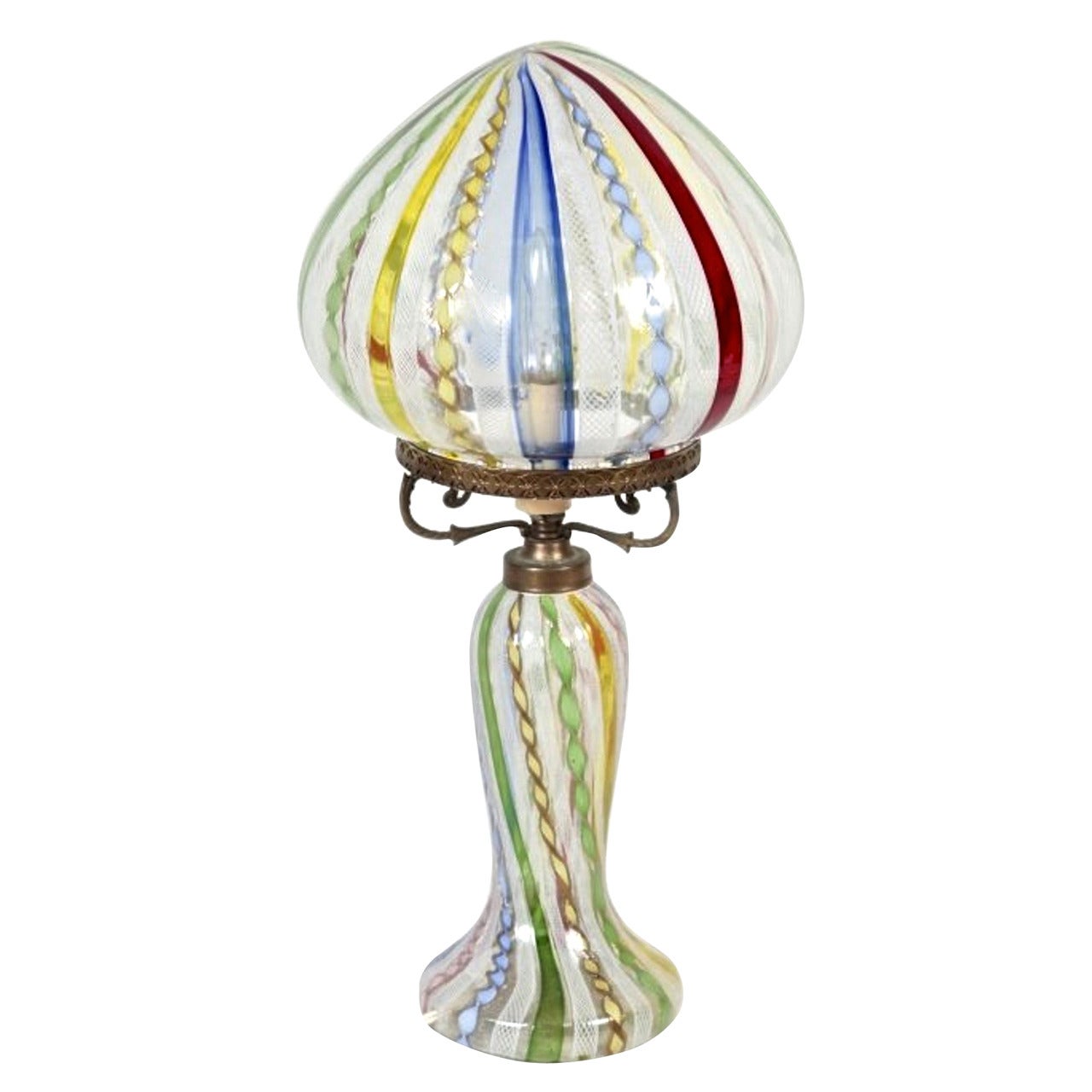 Large Glass Latticino Table Lamp at 1stDibs