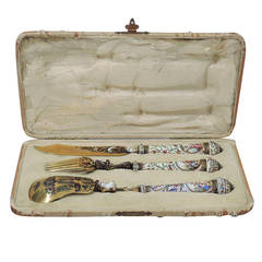 Italian Enamel & Brass Renaissance Revival Serving Set 7
