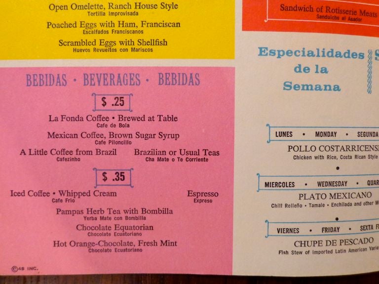 Paper Alexander Girard La Fonda del Sol menu. 1961.