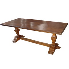 Antique Walnut Wood Italian Trestle Table
