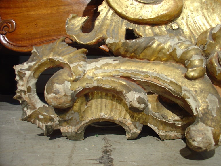 Grand 18th Century Giltwood 'Coquille Rocaille' In Distressed Condition In Dallas, TX