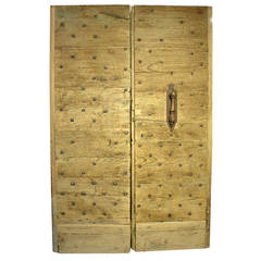 Pair of Painted Primitive Nailhead Doors from France, Early 1800s