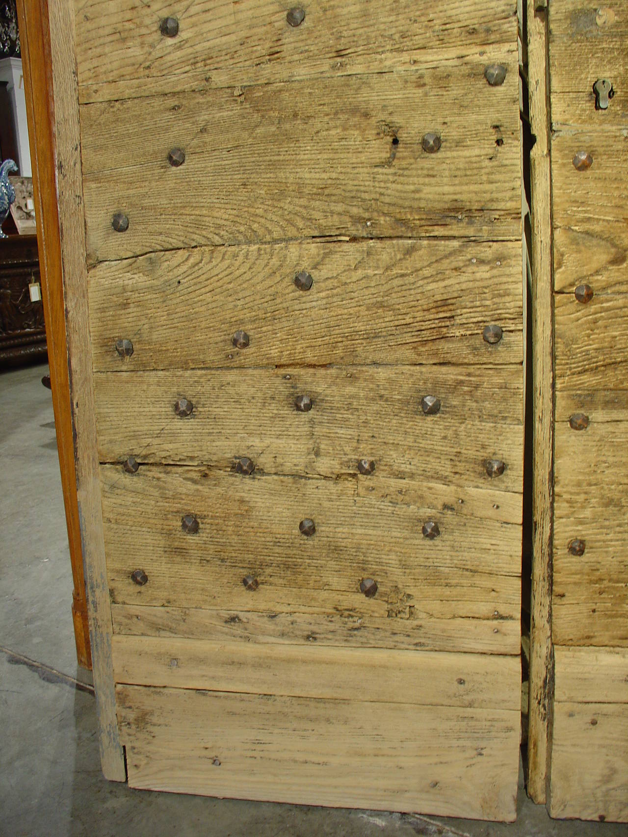 19th Century Pair of Painted Primitive Nailhead Doors from France, Early 1800s