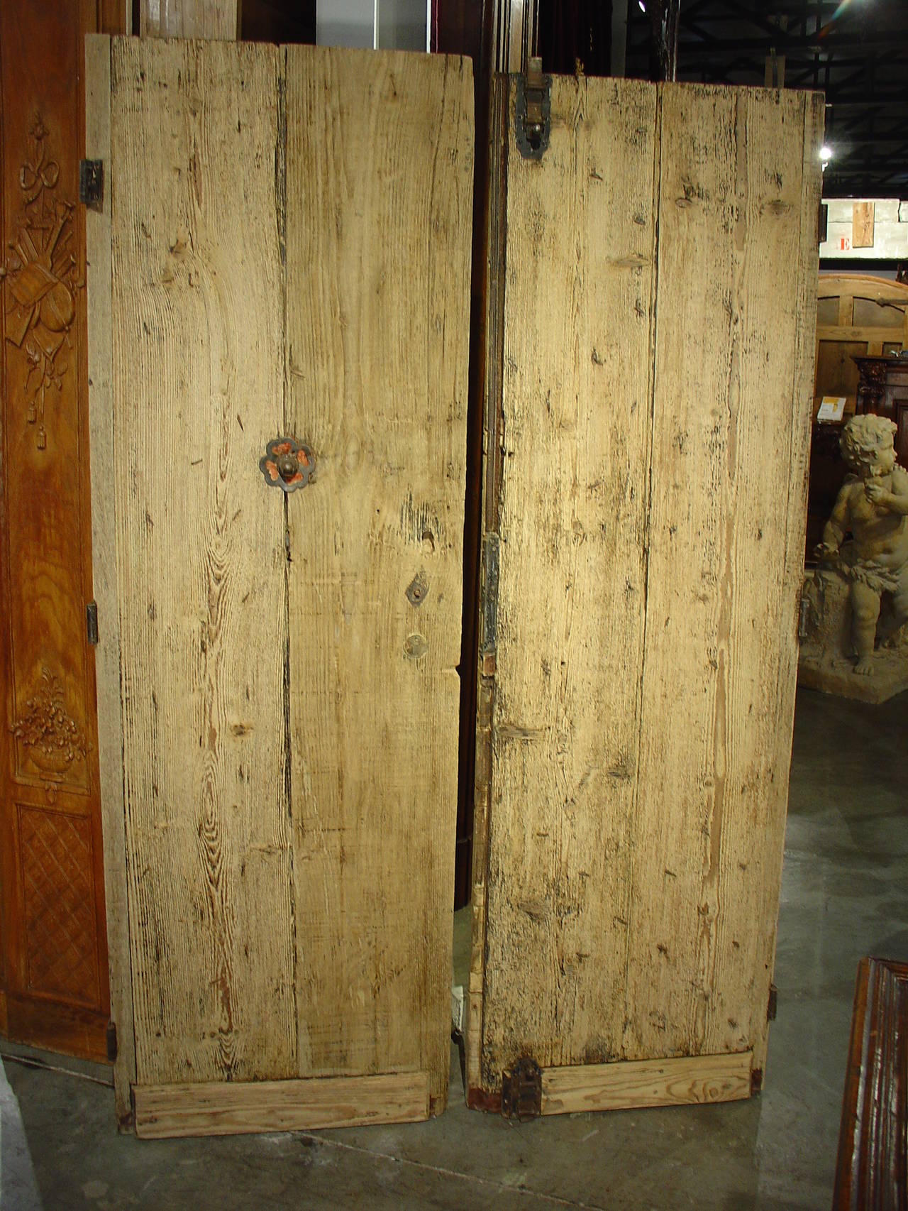 Pair of Painted Primitive Nailhead Doors from France, Early 1800s 5