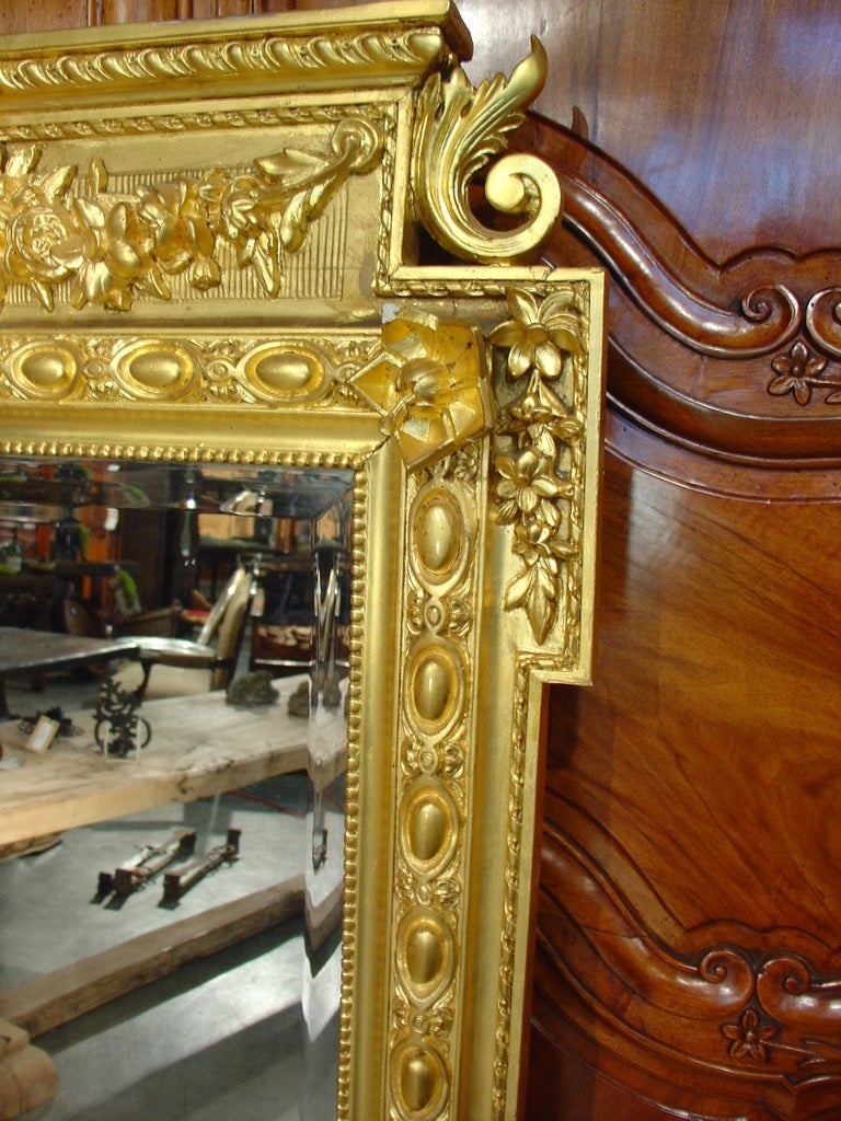 Antique Louis XVI Style Giltwood Mirror from France 1