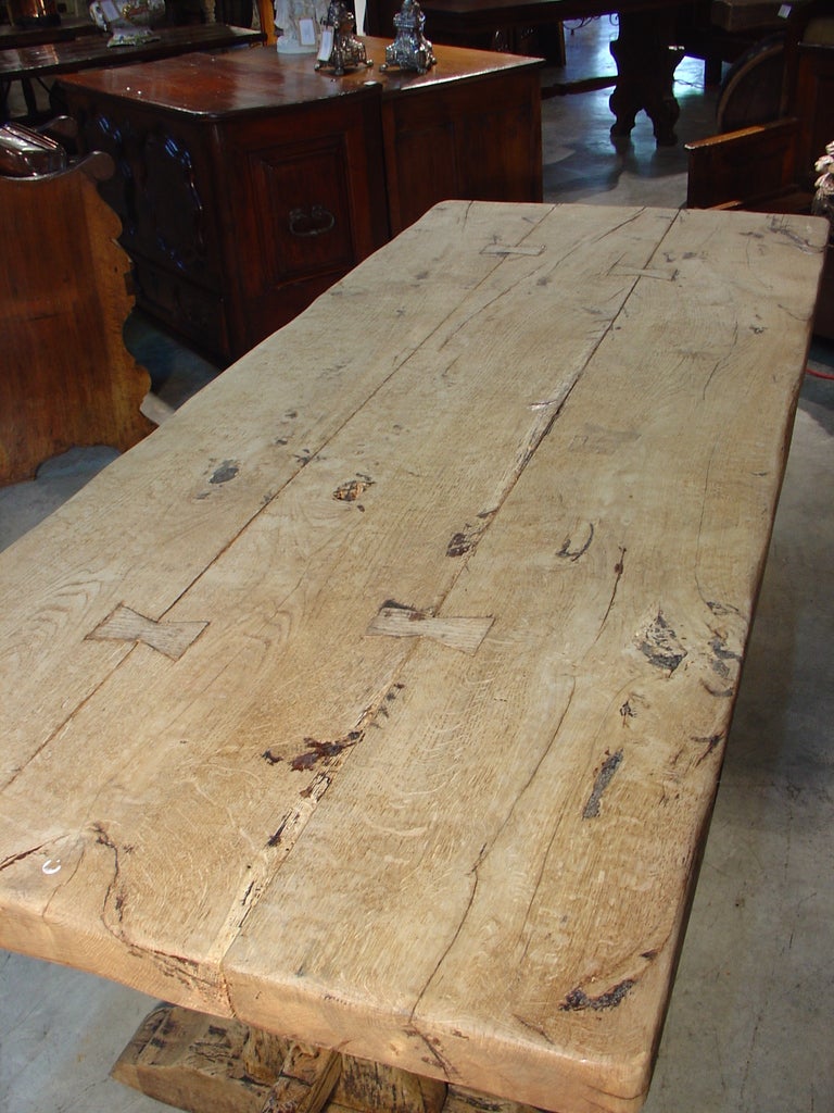 French Late 1800s Stripped Oak Table from France