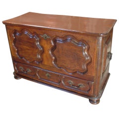 18th Century Walnut Wood French Trunk with Lower Drawer
