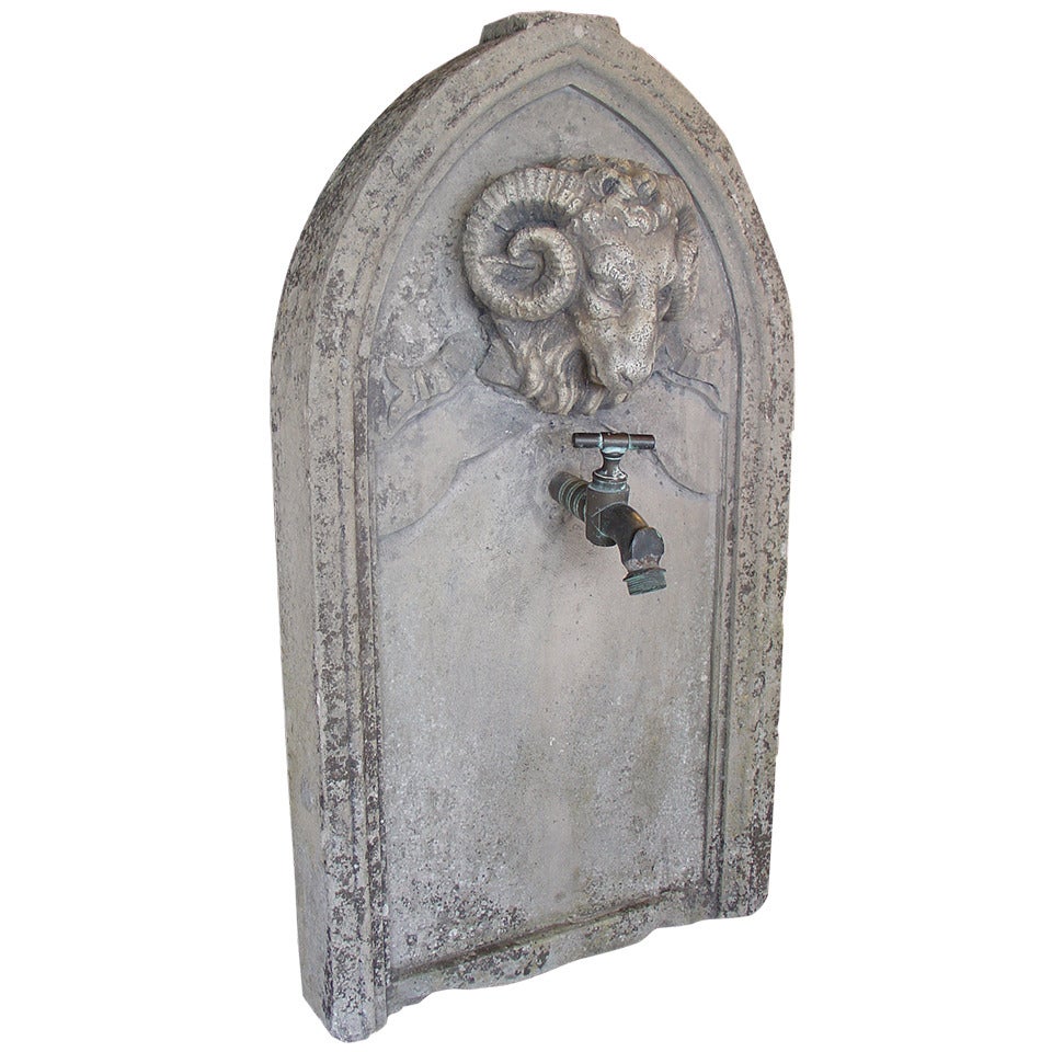 19th Century French Stone Fountain Back with Bronze Spout