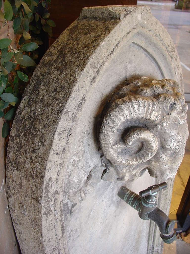 19th Century French Stone Fountain Back with Bronze Spout In Good Condition In Dallas, TX