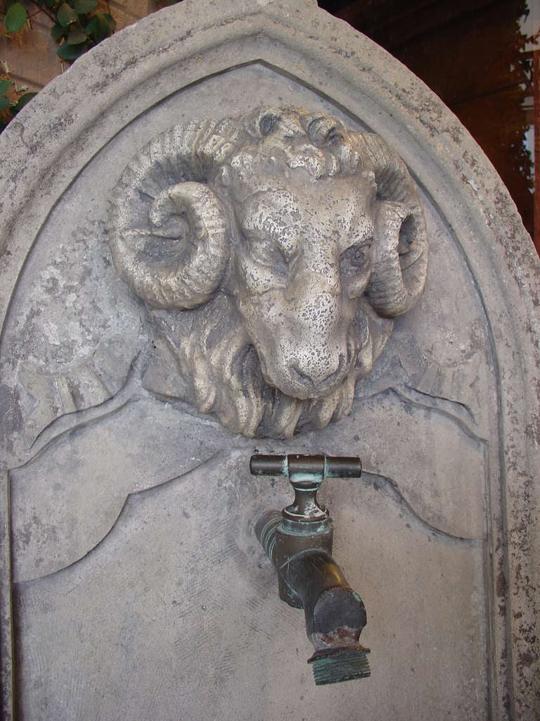 19th Century French Stone Fountain Back with Bronze Spout 1
