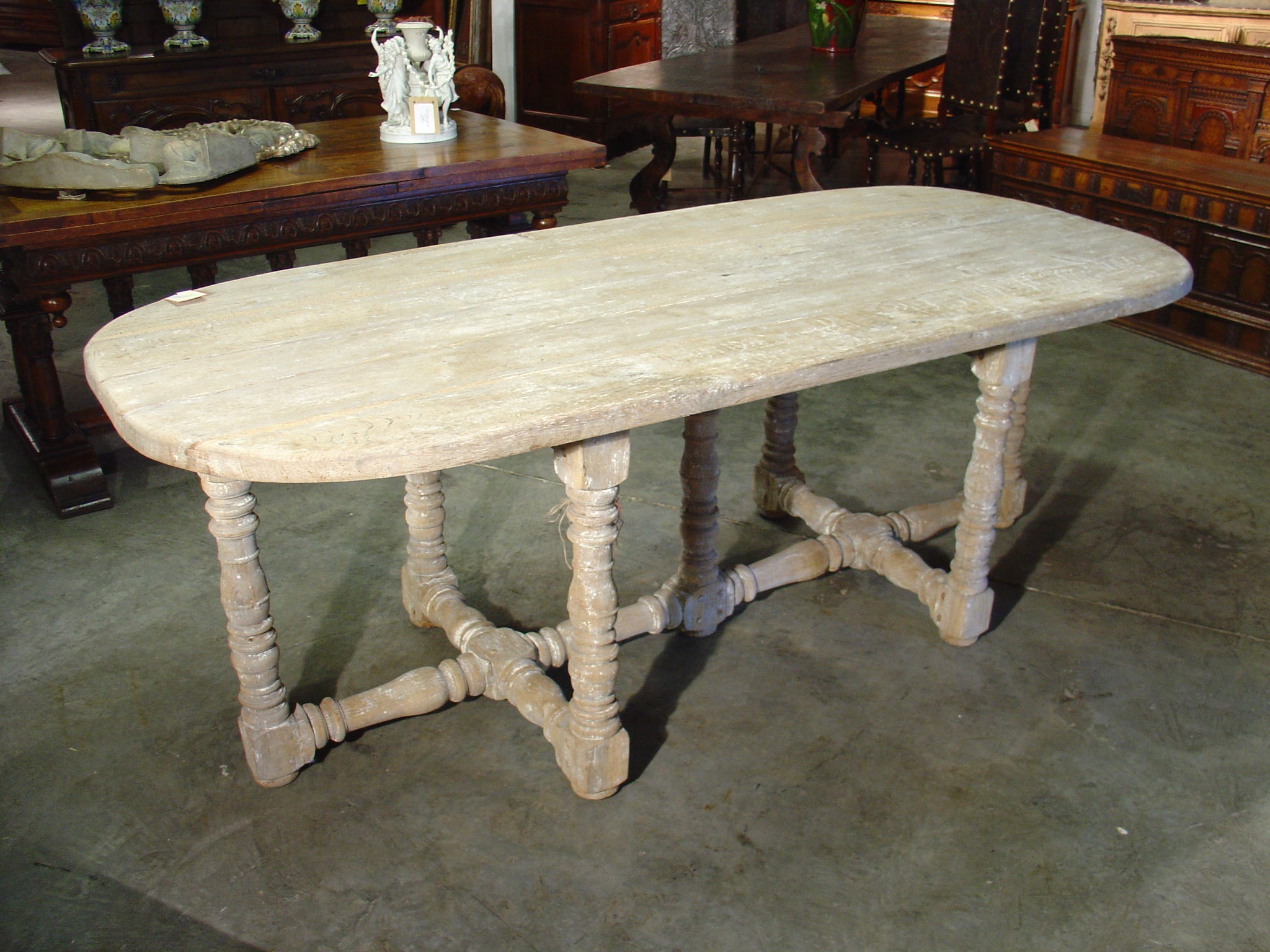 Stripped Antique Oval Table from France