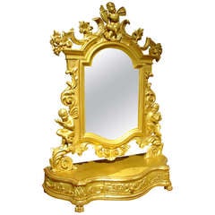Antique Circa 1840 Giltwood Vanity Table Mirror From France