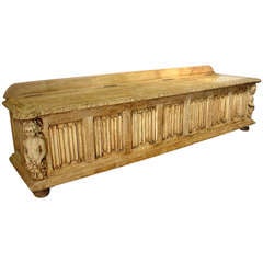 Antique Stripped Oak Trunk-Bench from France, Late 1800s